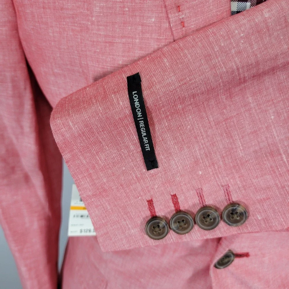 INC International Concepts Men's Sport Coat Blazer Coral Pink Linen Blend Small - Picture 11 of 16